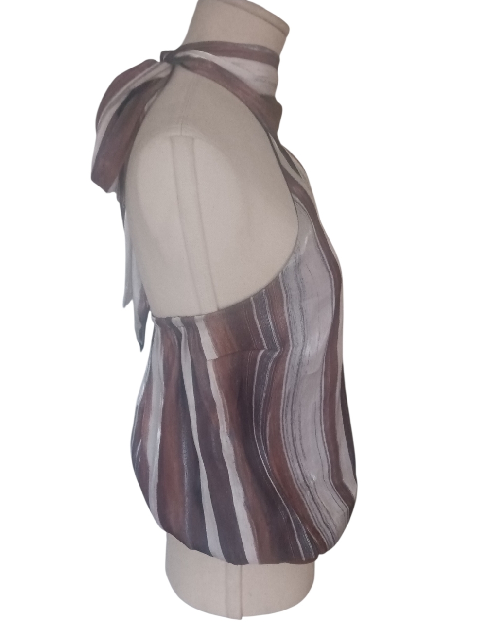 Bebe Brown & White Striped Satin Draped Necktie Bodysuit Size 4 NWT